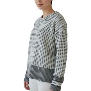 Deborah Cross Art-to-Wear Boxy Mixed-Texture Knit Top in Grey Blue Black White